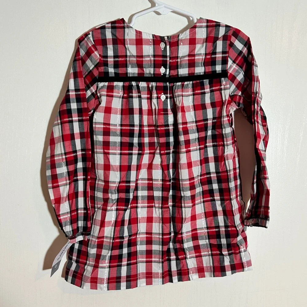 Carters Girls Plaid Long Sleeve Top Dress Metallic Black‎ Red White 4T